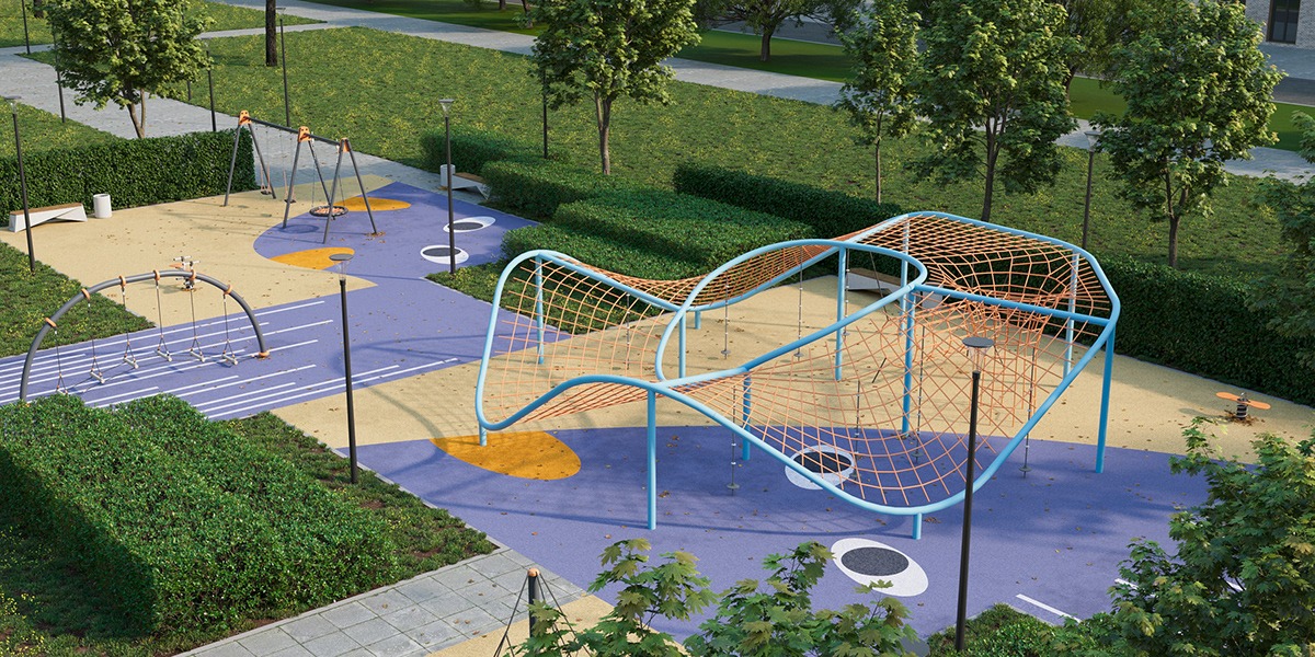 Modern play structure with bold colors